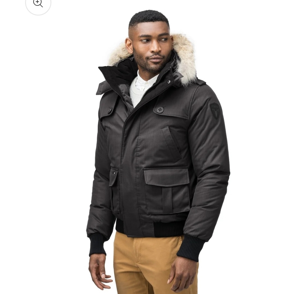 Nobis Cartel Men's Gray Bomber Jacket With Detachable Real Fur Hood